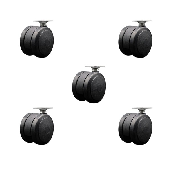 2-3/8'' Black Floor Safe Twin Wheel Casters Top Plate, 5PK